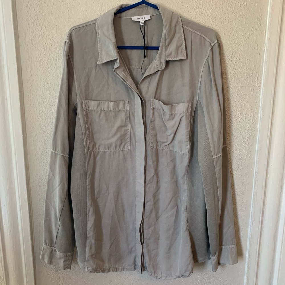 Reiss Gray Button-Up Blouse